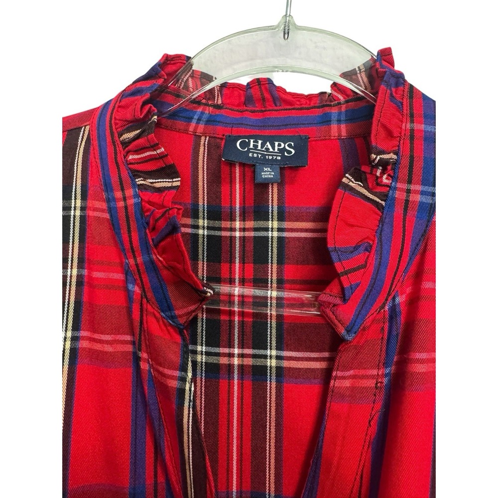 Chaps Tartan Plaid Tiered Maxi Dress XL Holiday Preppy Christmas Long Sleeves - Picture 4 of 6